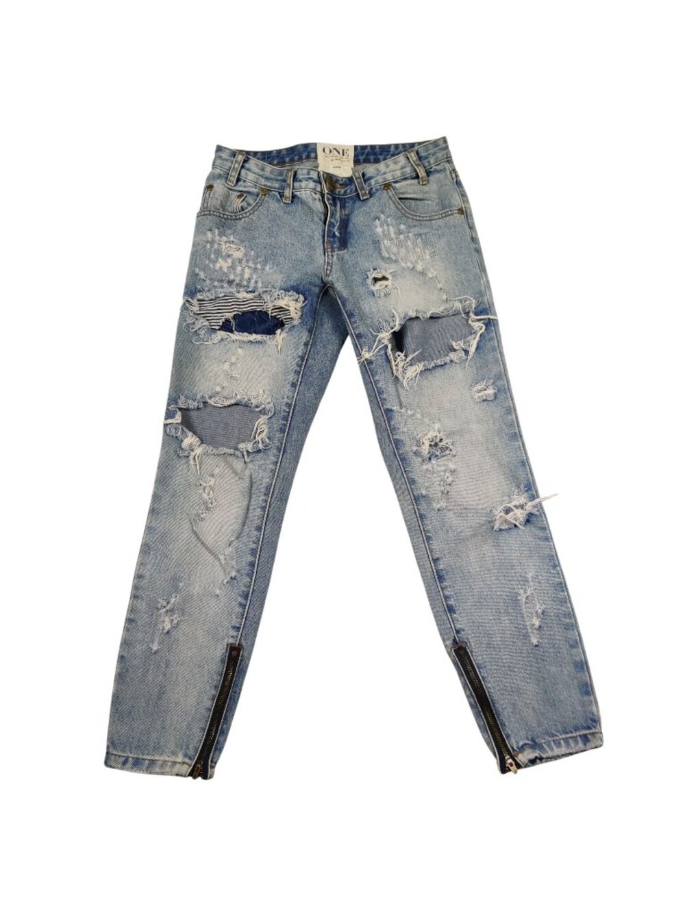 One teaspoon Trashed Free Birds Jeans 24 Denim Low Rise Skinny Distressed Edgy